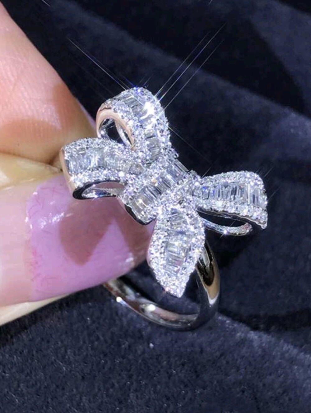 Silver Bow CZ Ring - Sparkling Bow Knot Design